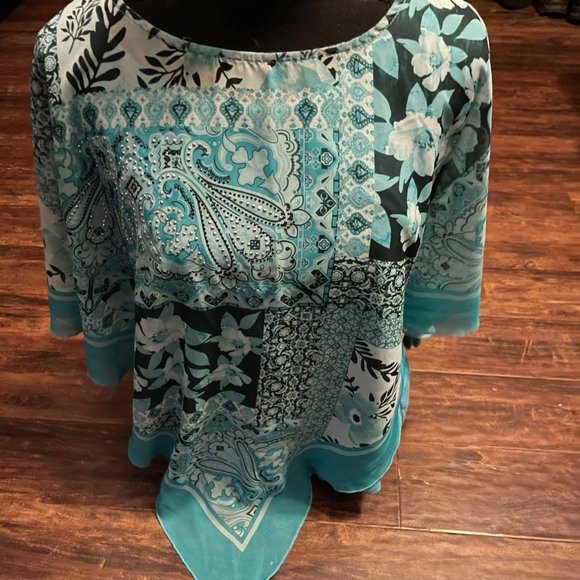 New Directions Beaded Poncho Style Shirt